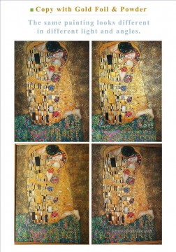 Kopie des Kusses Gustav Klimt mit Goldfolie Golden Powder bitte Bild speichern und vergrößern um Details zu sehen Ölgemälde